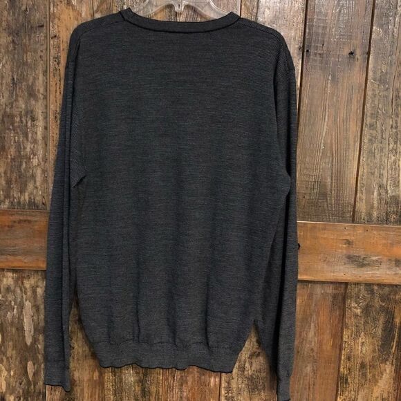 Stones Men’s Sz XL Gray Black Stripe V-Neck Wool Long Sleeve Sweater - Picture 6 of 8